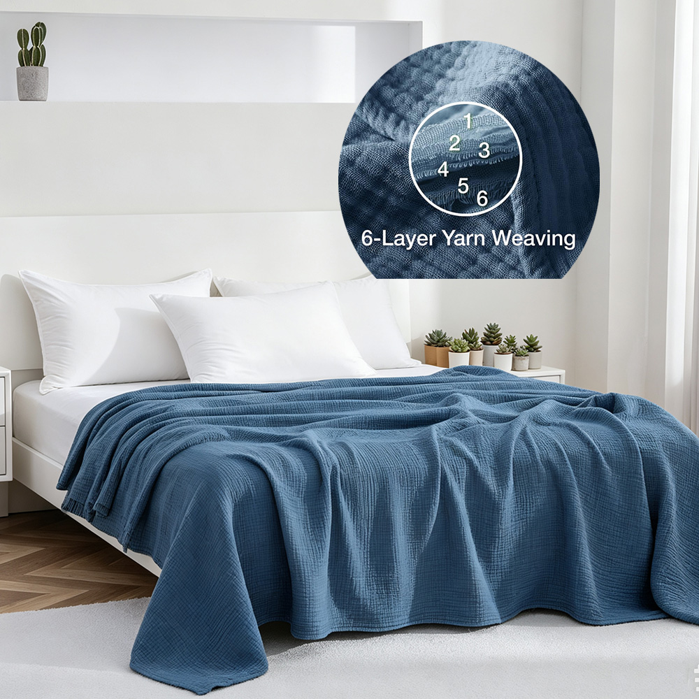 Muslin Cotton Bedspread - 6-lagige Baumwoll-Musselin-Decken Leichte Baumwoll-Überwürfe Kühlende Weiche