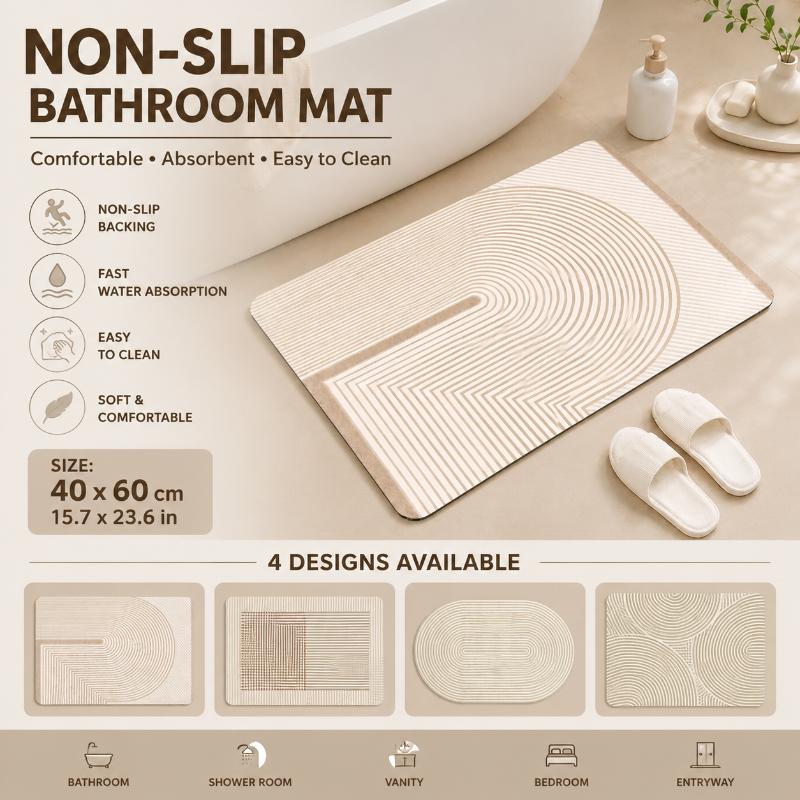 Quick Dry Diatomite Bath Mat - Beige gestreifte Diatomit-Badematte, schnelltrocknend, saugfähig, rutschfeste