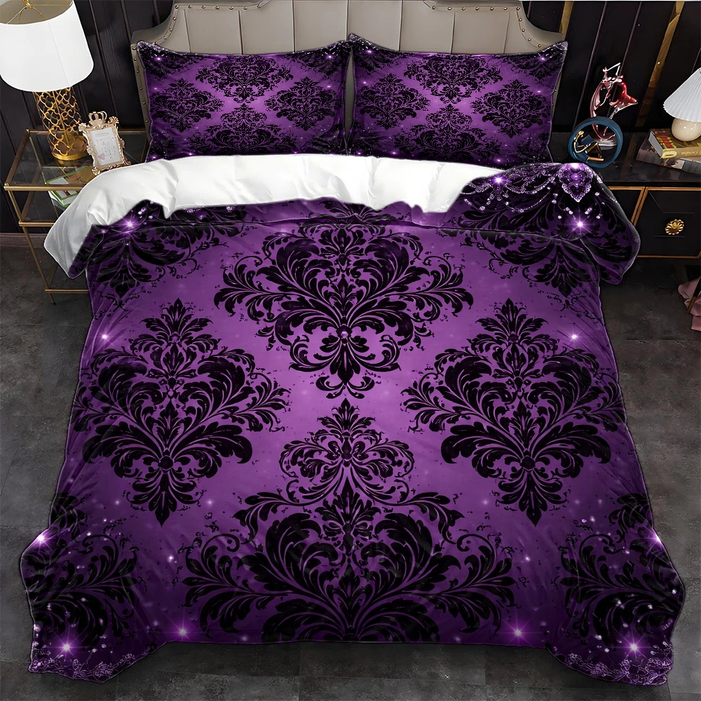 Duvet Cover Sets With Zipper - Edles Blumen-Bettbezug-Set 3-teilig mit Strasssteinen -