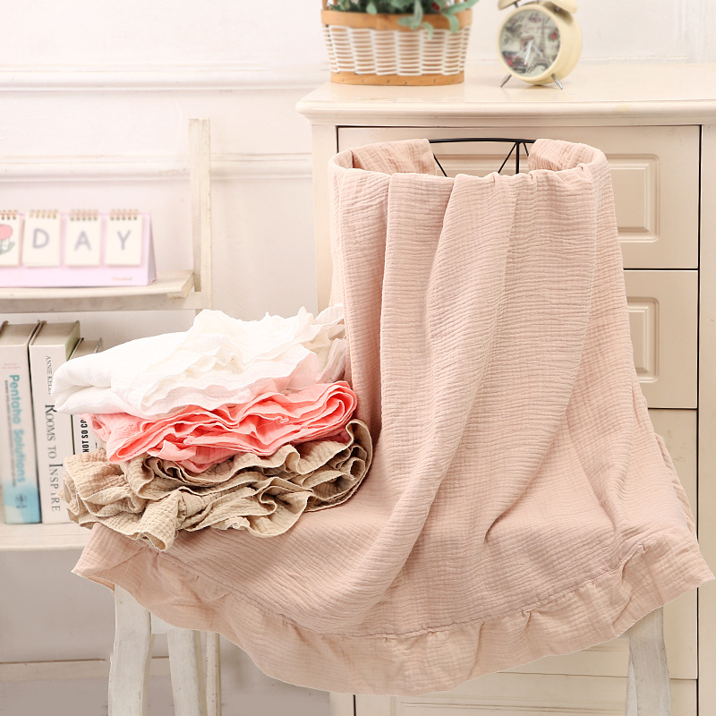Muslin Cotton Bedspread - Bio-Baumwolle Babydecken Neugeborenen-Musselin-Pucktuch Baby-Wickeldecke Gaze-Rüschendecke Bettwaren