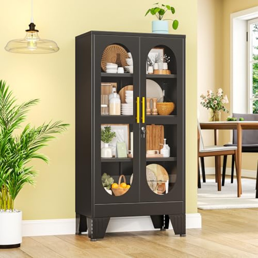 Kitchen - 47 H Abschließbarer Vitrinenschrank für Wohnzimmer/Schlafzimmer/Küche/Bar,
