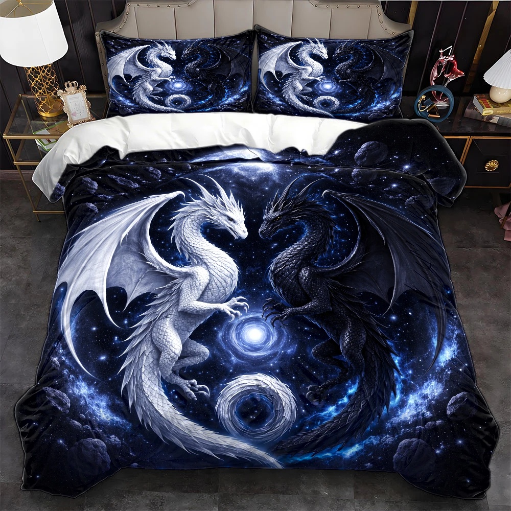 Duvet Cover Sets With Zipper - 3-teiliges Bettwäsche-Set mit Sternenhimmel-Drachenmotiv, bestehend aus
