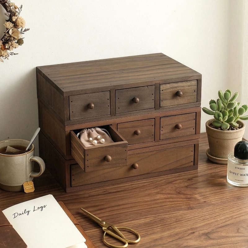 Storage & Organization - Hölzerne Desktop-Aufbewahrungsbox Monitor-Erhöhungsregal Schmuckschublade Mini-Schreibtisch-Organizer für
