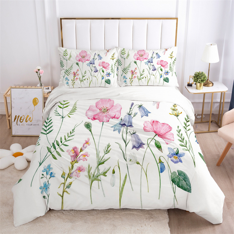 Aesthetic Floral Duvet Cover - Bettwäsche-Set mit Blumenblättern, Mikrofaser-Schmetterlings-Bettbezug, Lotusblumen, Trösterbezug,