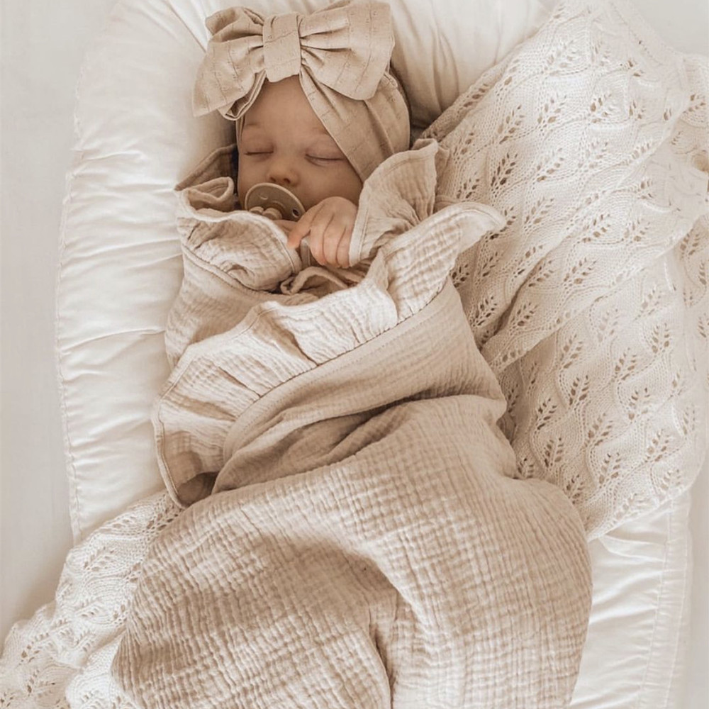 Muslin Cotton Bedspread - INS Rüschen-Musselin-Baby-Wickeldecken für Neugeborene, Bettwäsche, Bio-Baby-Accessoires,