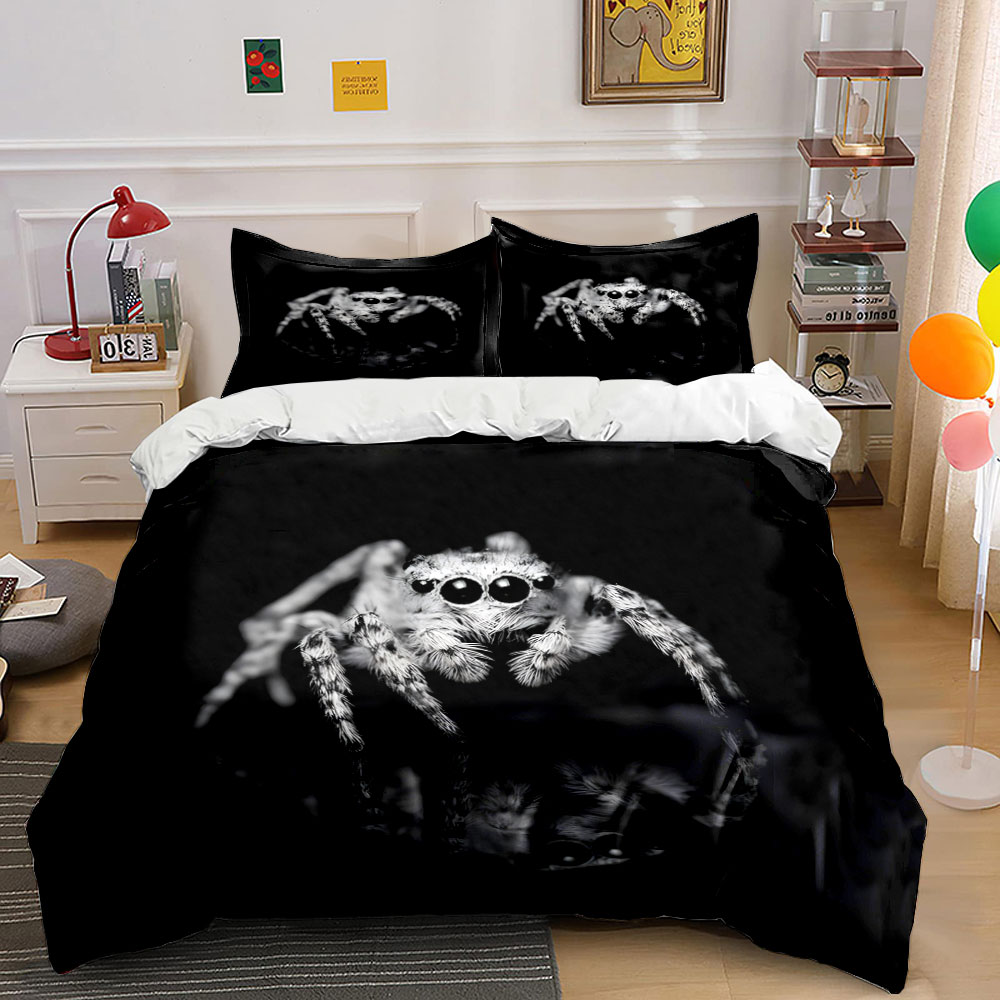 Duvet Cover Sets With Zipper - Jumping Spider Bettbezug-Set mit schwarz-weißem Muster