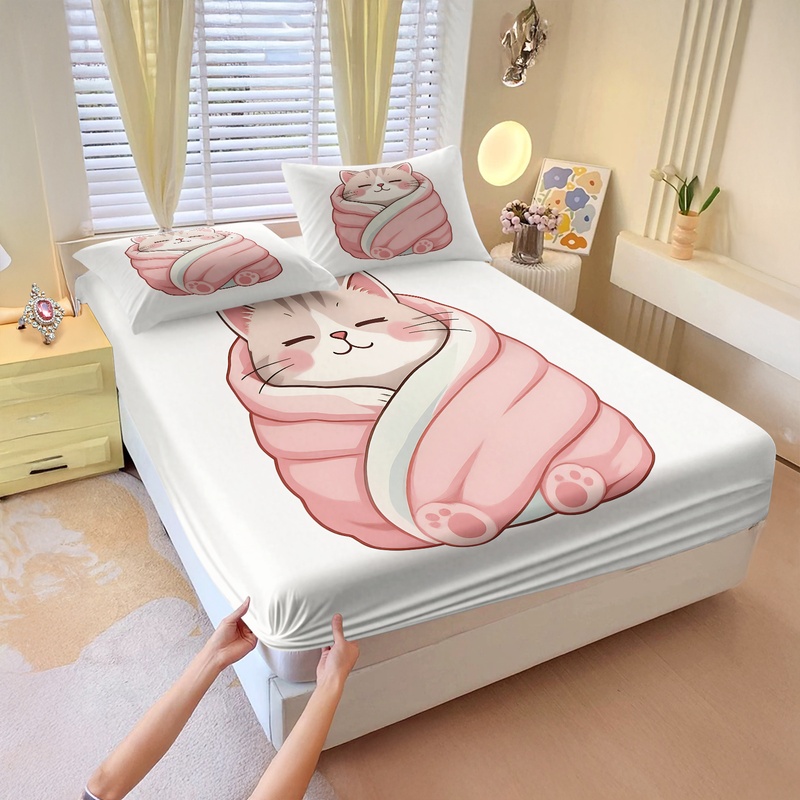 Niedliches Katzenmuster Spannb – Fitted Bed Sheets Deep Pocket Bewertung und Preis