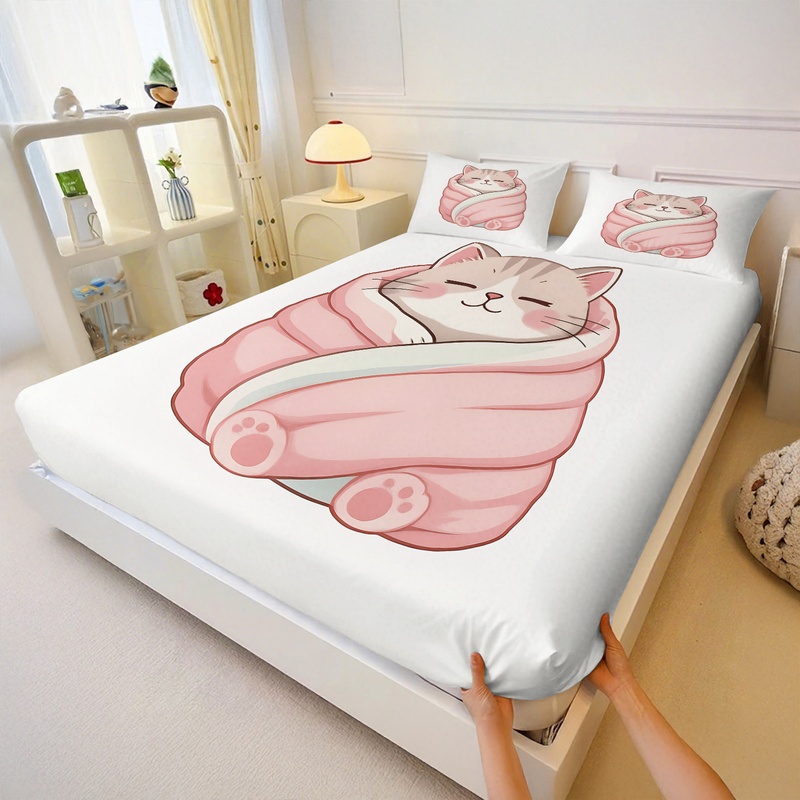 Niedliches Katzenmuster Spannb – Fitted Bed Sheets Deep Pocket Bewertung und Preis