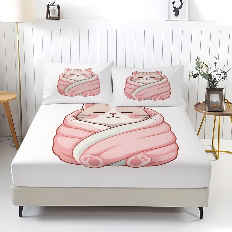 Niedliches Katzenmuster Spannb – Fitted Bed Sheets Deep Pocket Bewertung und Preis