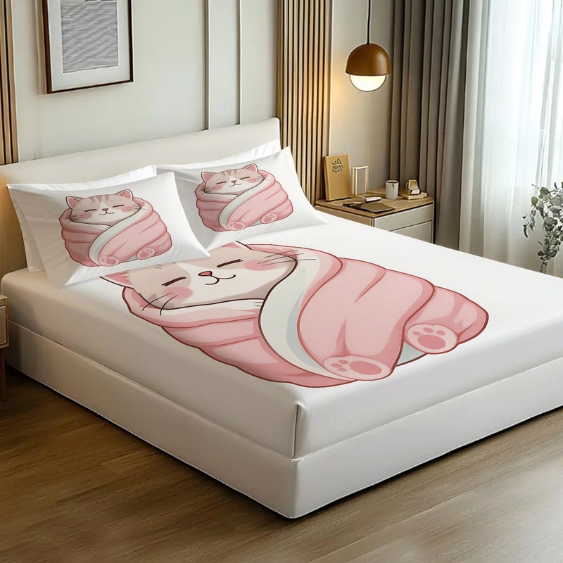 Niedliches Katzenmuster Spannb – Fitted Bed Sheets Deep Pocket Bewertung und Preis