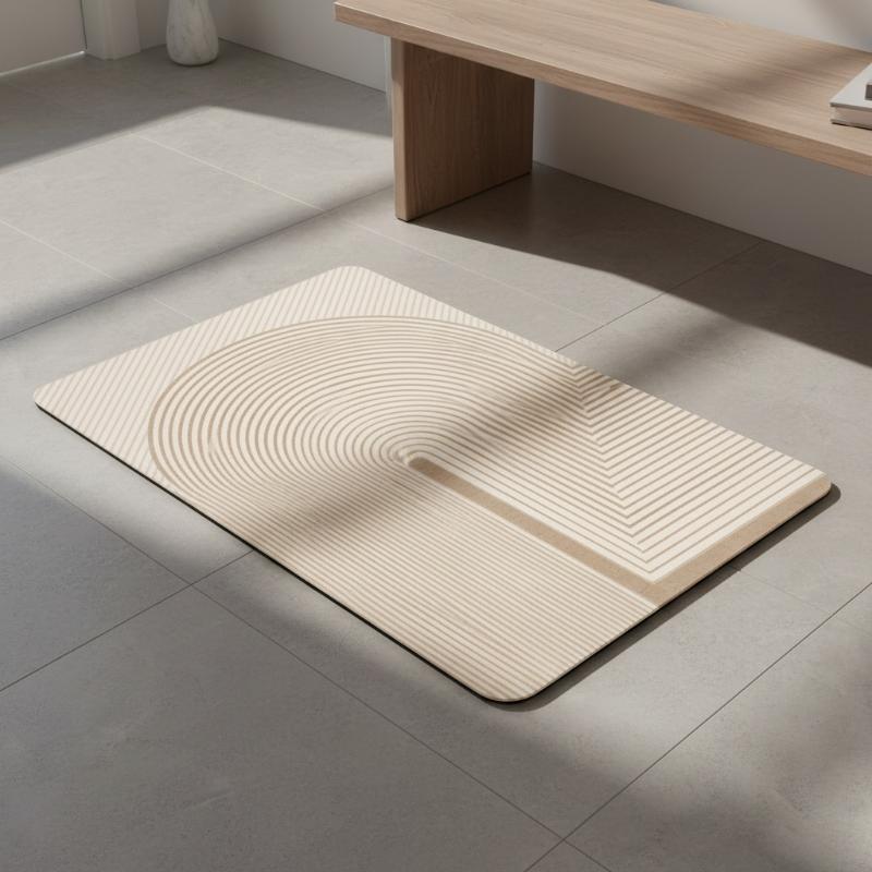 Beige gestreifte Diatomit-Bade – Quick Dry Diatomite Bath Mat Bewertung und Preis