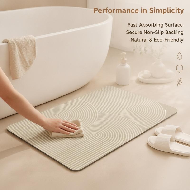 Beige gestreifte Diatomit-Bade – Quick Dry Diatomite Bath Mat Bewertung und Preis