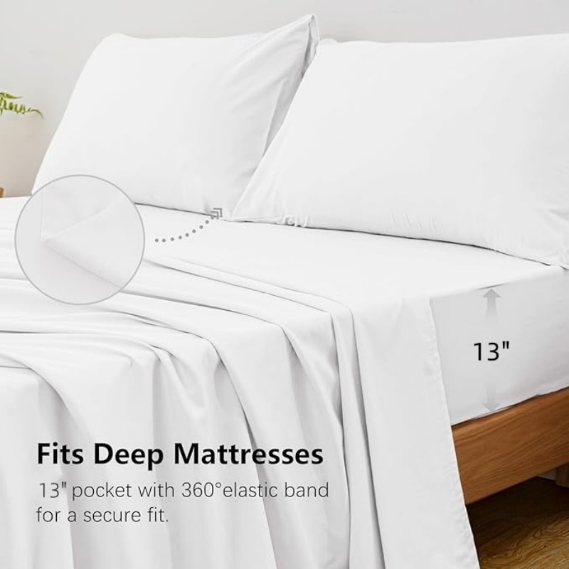 4-teiliges King-Size-Bettwäsch – Fitted Bed Sheets Deep Pocket Bewertung und Preis