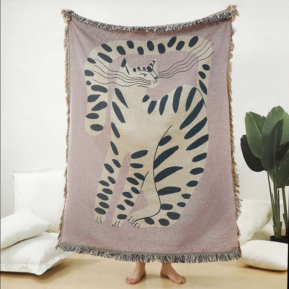 Boho Abstrakte Katzen-Jacquard – Boho Throw Blanket Fringe Bewertung und Preis