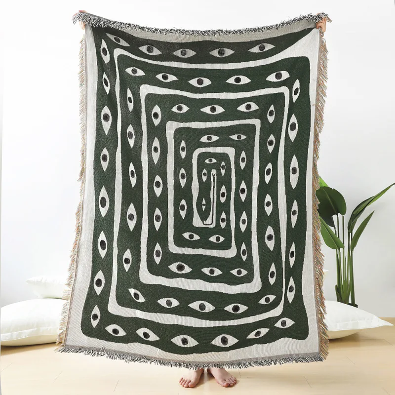 Grün-weiße Jacquard-Decke mit  – Boho Throw Blanket Fringe Bewertung und Preis